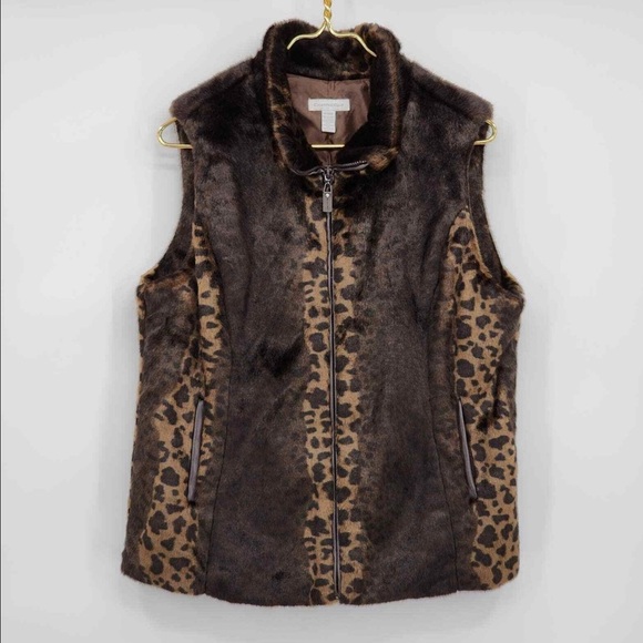 Charter Club Leopard Print Faux Fur Vest - Picture 1 of 8